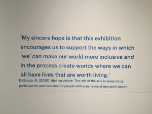 An edited quote from this essay printed on vinyl and exhibited on the wall of Mangere Arts Centre 