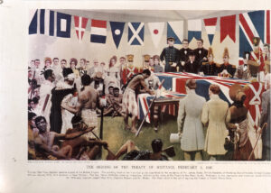 Marcus King, Reconstruction of the Signing of the Treaty of Waitangi 1840, 1939, photograph of painting. Archives New Zealand Te Rua Mahara o te Kāwanatanga via Flickr. CC BY 2.0